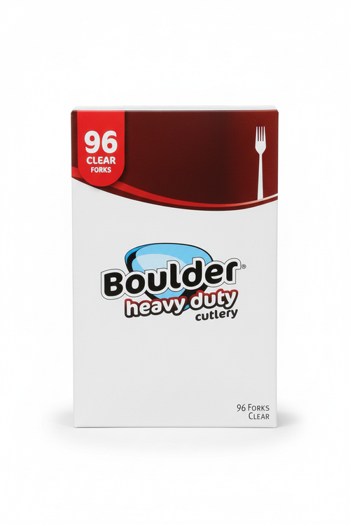 Boulder Heavy Duty Cutlery Clear Plastic Forks 96 Count Box
