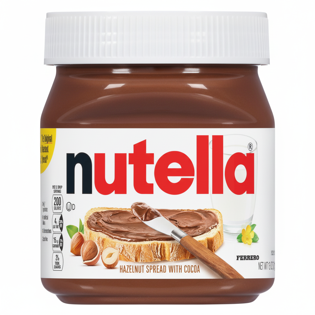 Nutella Hazelnut Spread with Cocoa 13oz jar front view with white lid and Ferrero branding