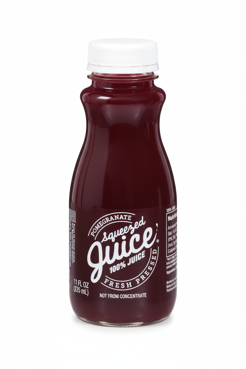 Squeezed Juice Pomegranate 100% Juice fresh pressed 11 fl oz glass bottle not from concentrate 210 calories