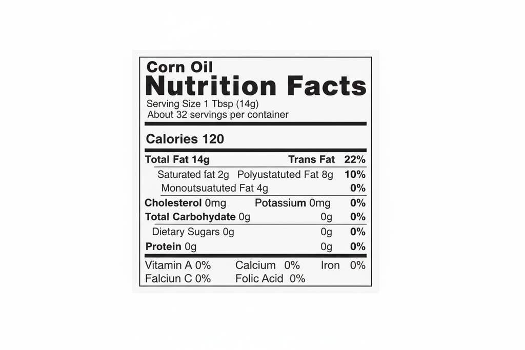 Carlini Corn Oil Nutrition Facts Label 120 Calories Per Tablespoon Total Fat 14g