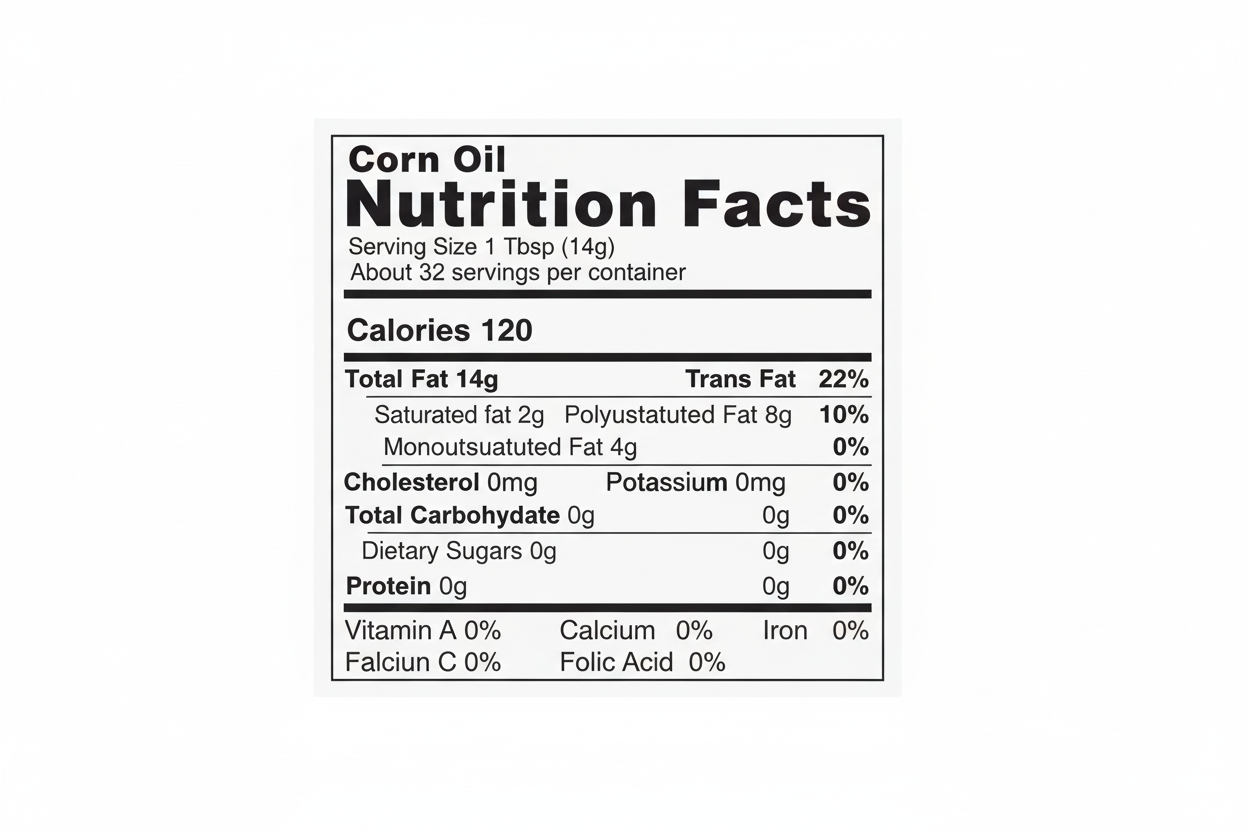 Carlini Corn Oil Nutrition Facts Label 120 Calories Per Tablespoon Total Fat 14g