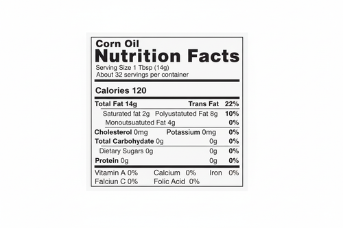 Carlini Corn Oil Nutrition Facts Label 120 Calories Per Tablespoon Total Fat 14g