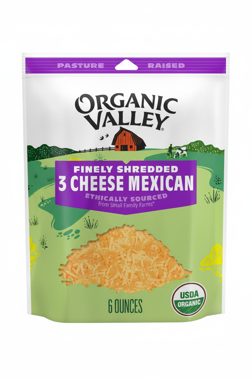 Organic Valley Finely Shredded 3 Cheese Mexican Blend - Product Packaging