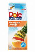 Dole 100% Juice Pineapple Orange 59 fl oz 1.75L carton no sugar added 120 calories per 8 fl oz pasteurized