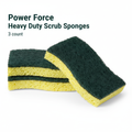 Power Force Heavy Duty Scrub Sponges 3 Count Yellow Cellulose with Green Scrubbing Pad