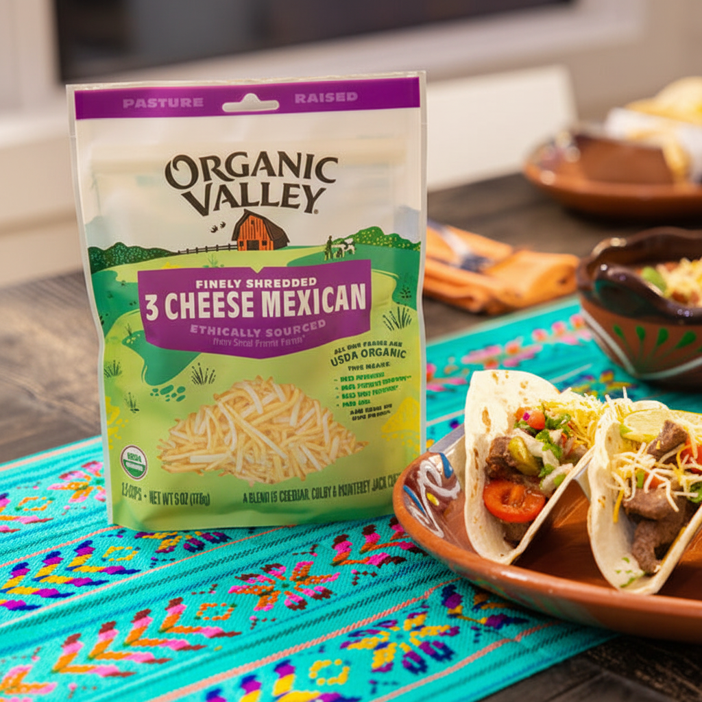 Organic Valley 3 Cheese Mexican Blend - Lifestyle with Tacos