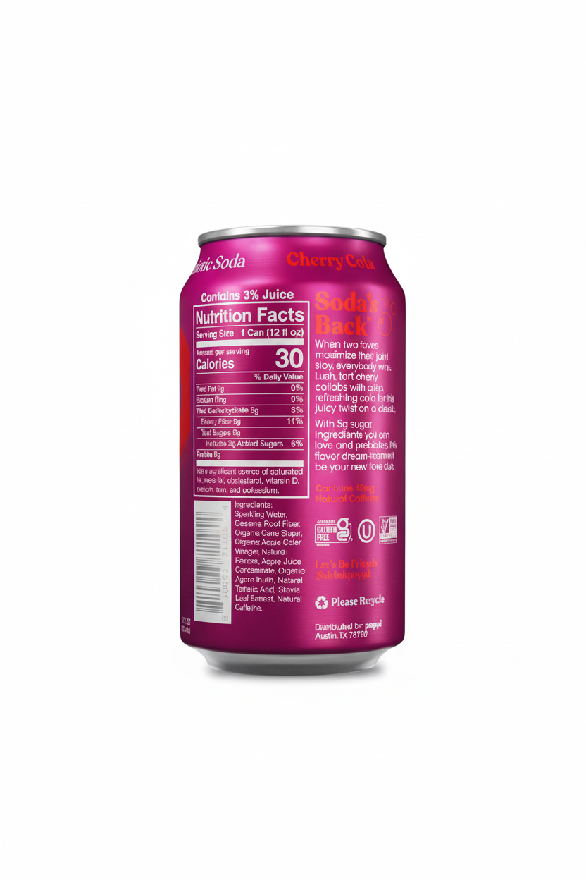 Poppi Cherry Cola prebiotic soda nutrition facts 30 calories gluten free non-GMO 5g sugar