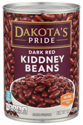 Dakota's Pride Dark Red Kidney Beans 15.5 oz Steel Can Purple Maroon Banner Gold Border Bowl Serving Suggestion Fat Free Excellent Source of Fiber Non BPA Lining
