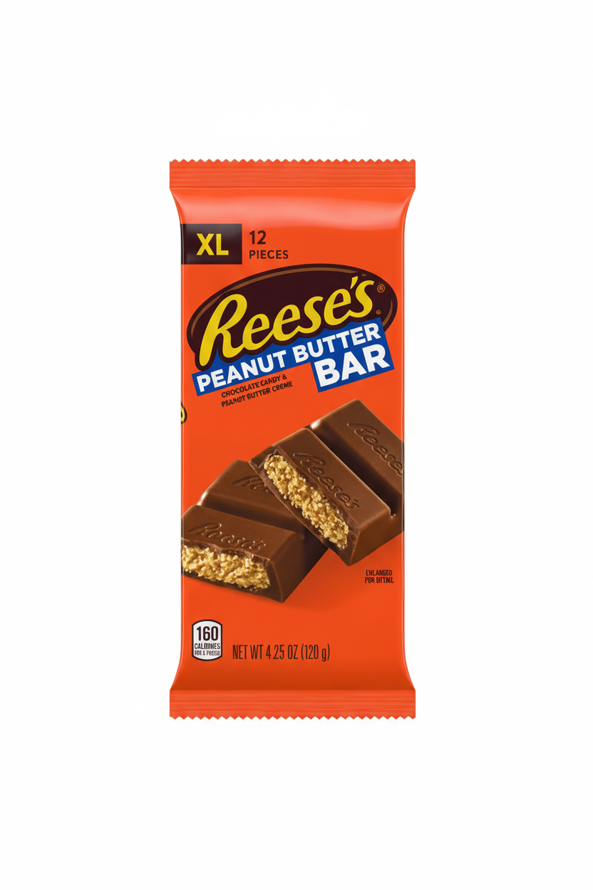Reese's Peanut Butter Bar XL 12 pieces 4.25 oz 120g 160 calories per 3 pieces chocolate candy and peanut butter creme