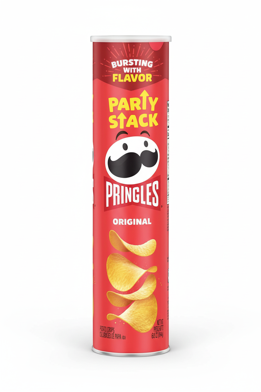 Pringles Original Party Stack 6.8 oz can front with bursting with flavor badge