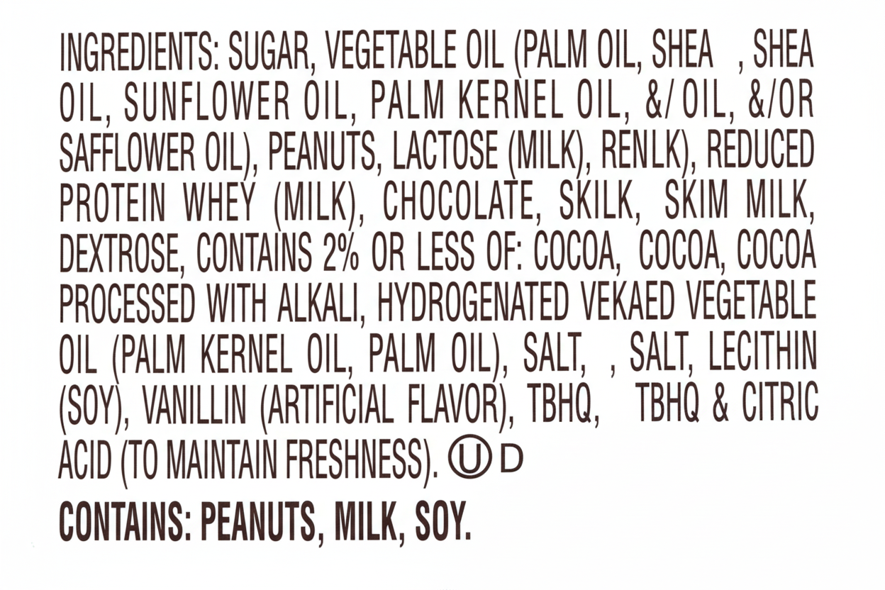 Reese's Peanut Butter Bar XL ingredients sugar vegetable oil peanuts lactose milk chocolate skim milk contains peanuts milk soy