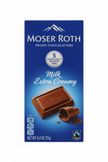 Moser Roth Privat Chocolatiers Milk Extra Creamy chocolate bar 4.4 oz 125g 5 individually wrapped bars 140 calories per bar Fairtrade Cocoa