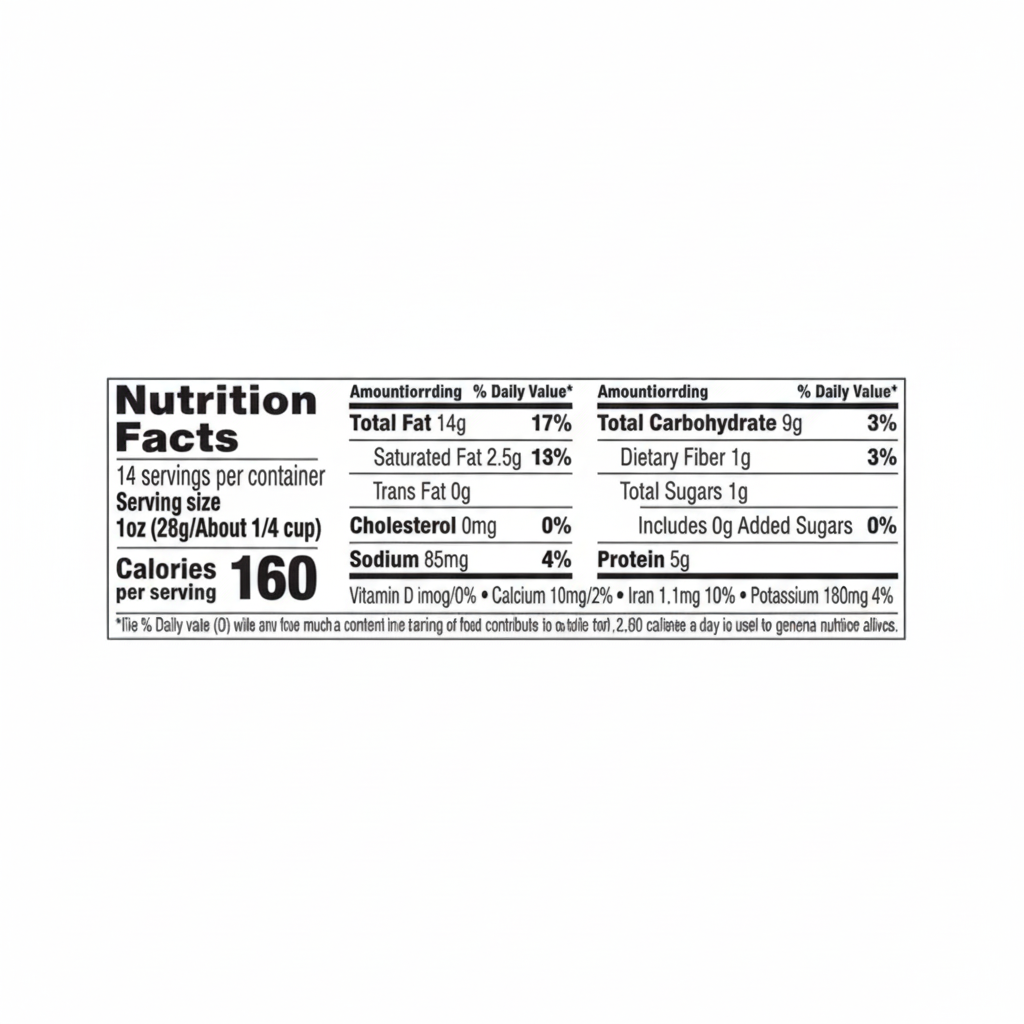 Southern Grove Cashews Halves and Pieces - Nutrition Facts Label 160 Calories