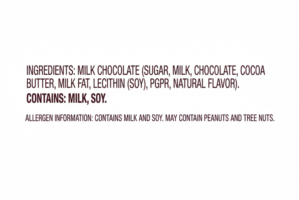 Hershey's Milk Chocolate ingredients sugar milk chocolate cocoa butter milk fat lecithin soy PGPR natural flavor contains milk soy