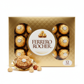 Ferrero Rocher Fine Hazelnut Milk Chocolates 12 count premium gold gift box with clear windows showing chocolates whole hazelnuts