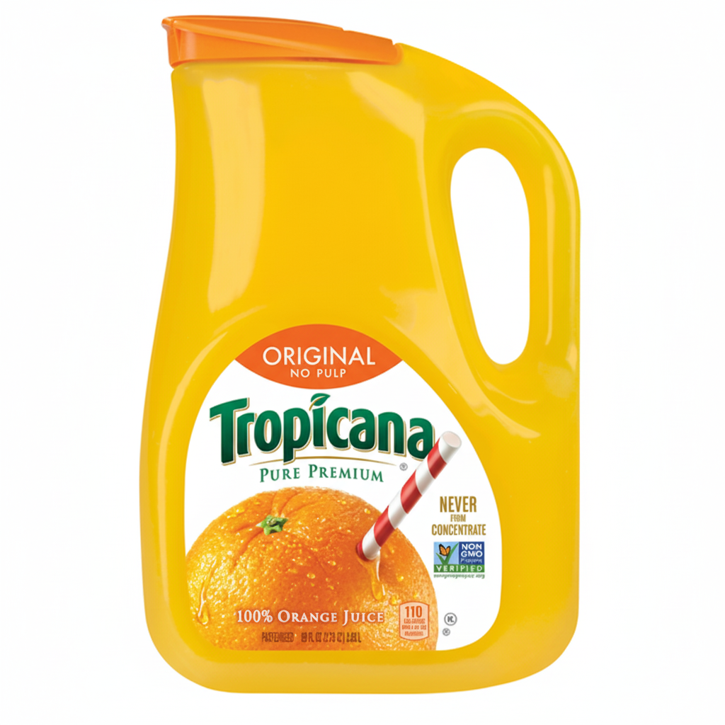 Tropicana Pure Premium Original No Pulp 100% Orange Juice 89 fl oz jug never from concentrate non-GMO verified 110 calories per 8 fl oz