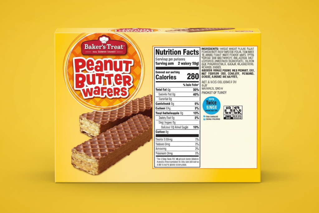 Baker's Treat Peanut Butter Wafers nutrition facts label