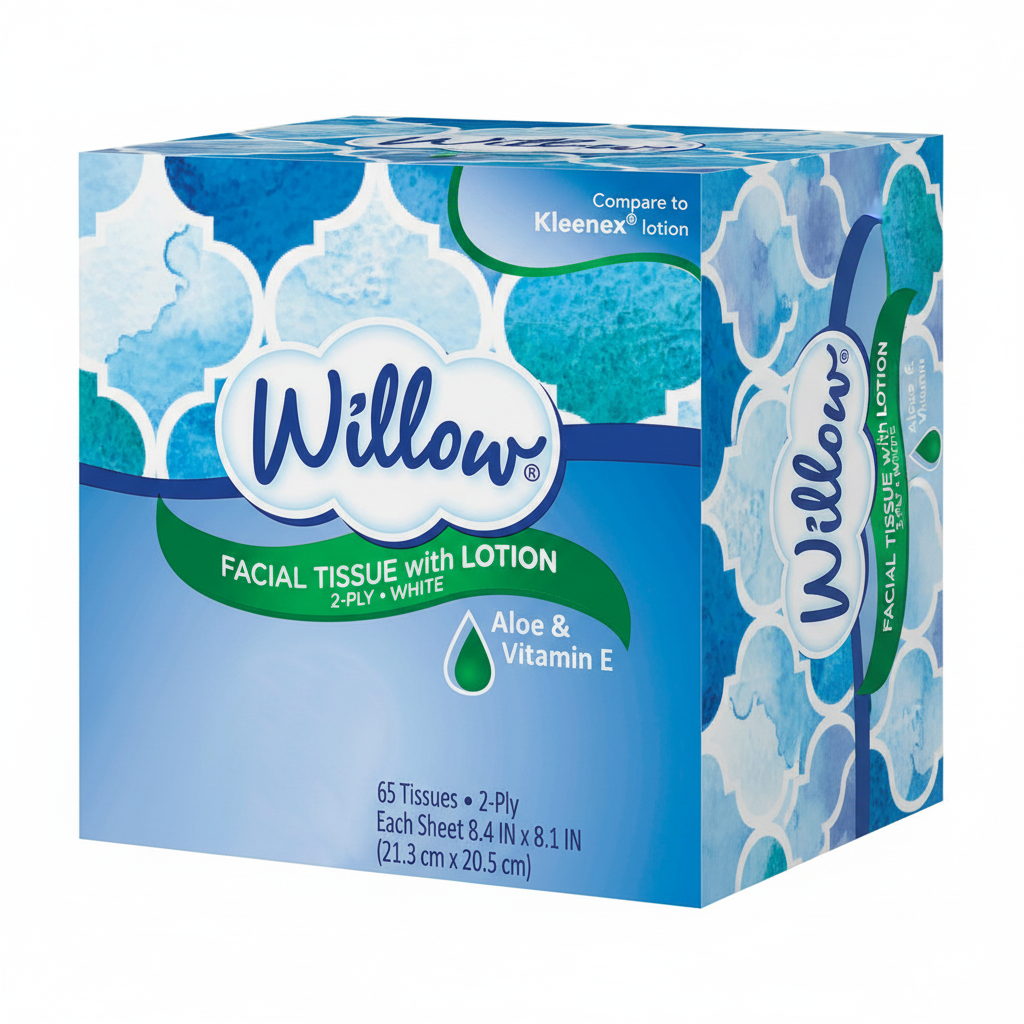 Willow Facial Tissue with Lotion 2-Ply 65 Count Aloe & Vitamin E