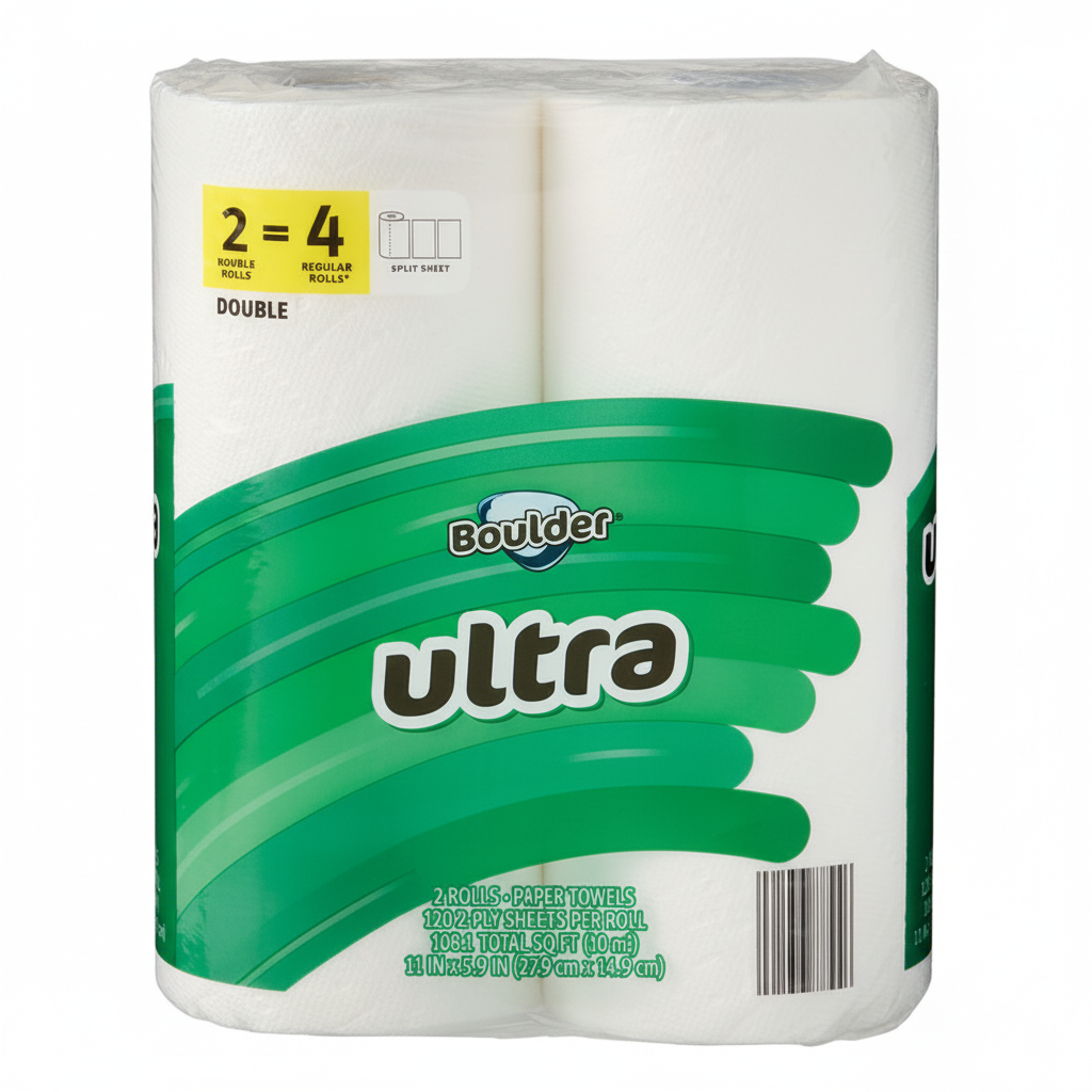 Boulder Ultra Paper Towels 2 Double Rolls 120 2-Ply Sheets Per Roll Split Sheet