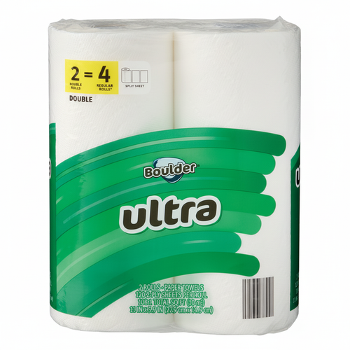 Boulder Ultra Paper Towels 2 Double Rolls 120 2-Ply Sheets Per Roll Split Sheet