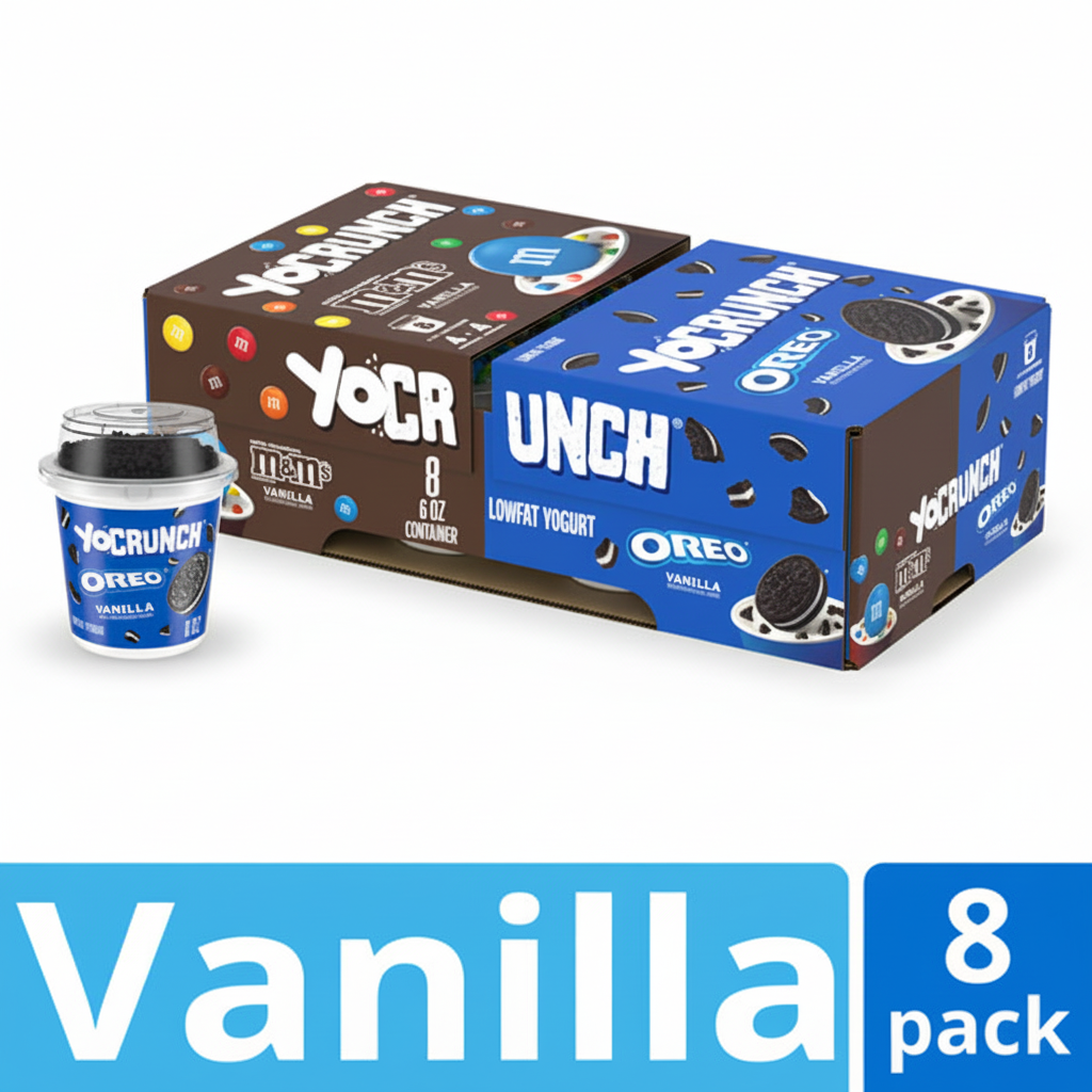 YoCrunch Lowfat Vanilla Yogurt with Oreo and M&Ms 8-pack 6oz multipack box front view