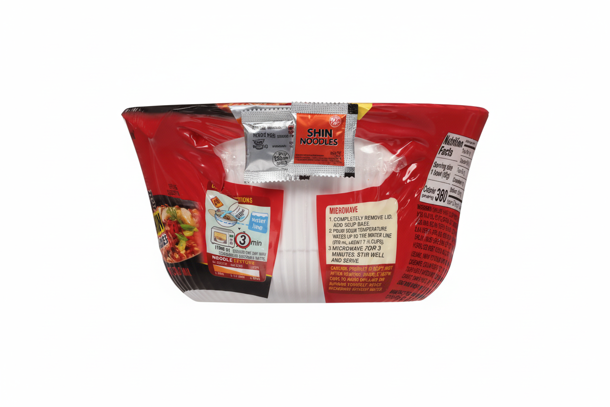 Nongshim Shin Noodles microwave cooking instructions 3 minutes water line 370mL flavor packets noodle texture guide